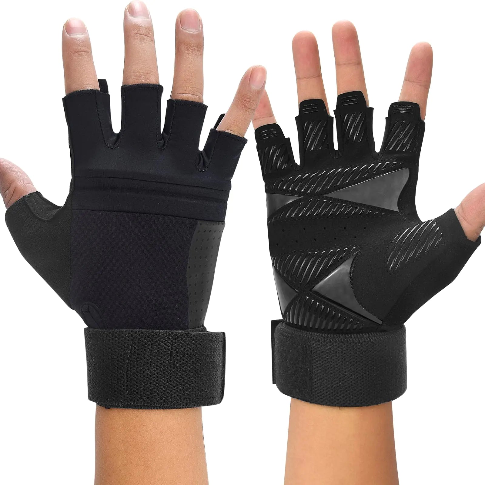 Weight Lifting Gloves for Men and Women with Wrist Wrap Support Full Palm Protection Workout Gloves with Cushion Pads Silicone Grip Gym Gloves for Weightlifting Training Exercise Fitness